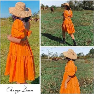 Summer Dress with Square Neck and Puff Sleeves