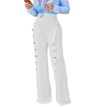 PINSV Women's Stretchy Bootcut Pull On Dress Pants Business Casual Work Pants White XXL