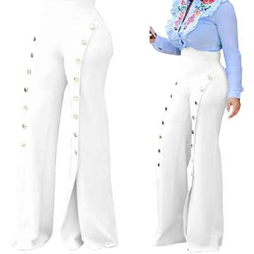 PINSV Women's Stretchy Bootcut Pull On Dress Pants Business Casual Work Pants White XXL