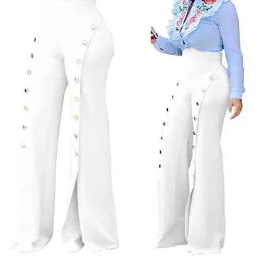 PINSV Women's Stretchy Bootcut Pull On Dress Pants Business Casual Work Pants White XXL