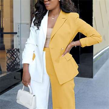 Women's Blazer Set 2 Piece Office Business Casual Outfits Lady Lightweight Open Front Pant Suits