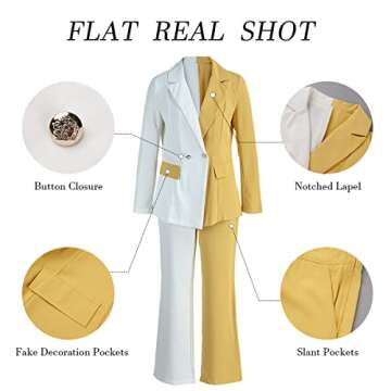 Women's Blazer Set 2 Piece Office Business Casual Outfits Lady Lightweight Open Front Pant Suits