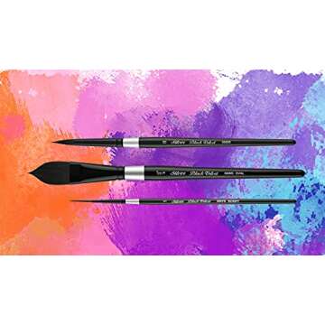 Silver Brush Limited WC-3000S Black Velvet Master Watercolor Set, Set of 3, Size 3/4 Inch Oval Wash, Size 8 Round, and Size 1 Script Liner Paintbrushes, Short Handle