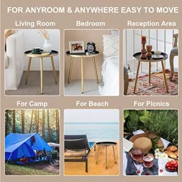 AOJEZOR Side Table: End Table for Any Room - Round Side Tables for Small Spaces - Black Top with 3 Gold Legged