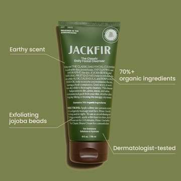Jackfir The Classic Daily Facial Cleanser, Natural Face Wash for Men, Exfoliate and Hydrate - Jojoba Beads and Fruit Enyzmes, EWG Verified, Organic Ingredients, For All Skin Types, 6 Fl Oz