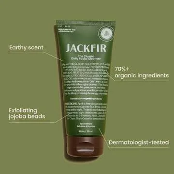 Jackfir The Classic Daily Facial Cleanser, Natural Face Wash for Men, Exfoliate and Hydrate - Jojoba Beads and Fruit Enyzmes, EWG Verified, Organic Ingredients, For All Skin Types, 6 Fl Oz