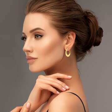 Gold Hoop Earrings for Women Lightweight Chunky Hoop Earrings Multipack Hypoallergenic, Thick Open Twisted Huggie 14K 18K Hoops Earring Set for Gifts