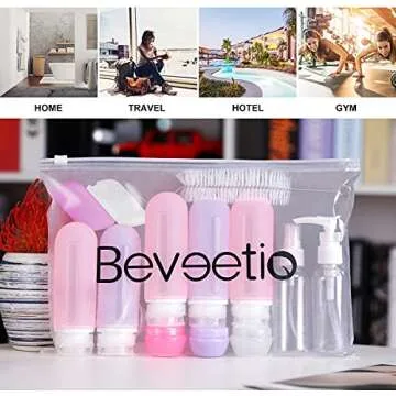 Beveetio 17 Pack Travel Bottles TSA Approved, 3OZ Leakproof Silicone Refillable Travel Size Containe...