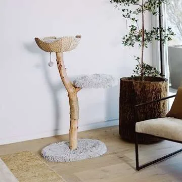 Wooden Cat Tree Tower, Modern Single Branch Cat Condo, Wood Cat Tree, Cat Climbing, Furniture for Cat, Cat Lover Gift, Cat Furniture,Cat Gift by MAU LIFESTYLE (Bullet Gray)