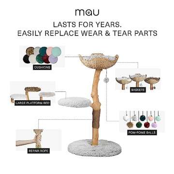 Wooden Cat Tree Tower, Modern Single Branch Cat Condo, Wood Cat Tree, Cat Climbing, Furniture for Cat, Cat Lover Gift, Cat Furniture,Cat Gift by MAU LIFESTYLE (Bullet Gray)