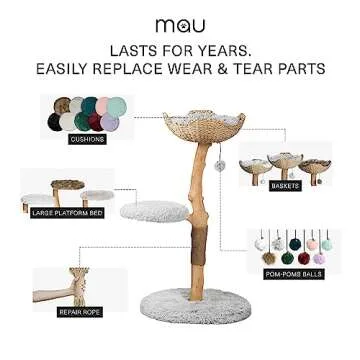 Wooden Cat Tree Tower, Modern Single Branch Cat Condo, Wood Cat Tree, Cat Climbing, Furniture for Cat, Cat Lover Gift, Cat Furniture,Cat Gift by MAU LIFESTYLE (Bullet Gray)