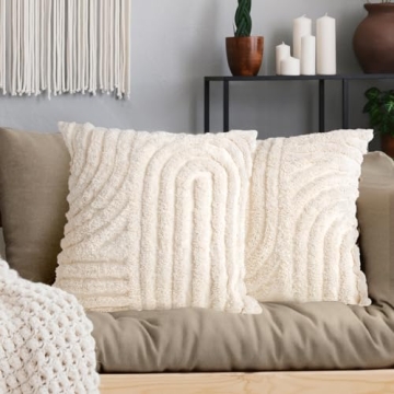 AELS Boho Decorative Textured Throw Pillow Covers 18x18 Set of 2 Modern Abstract Mid Century Rainbow...