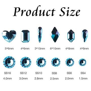 FULZTEY 810Pcs Sky Blue Crystal Rhinestones for Nail Crystal Gems Stones Diamond for Crafts Multi Sh...
