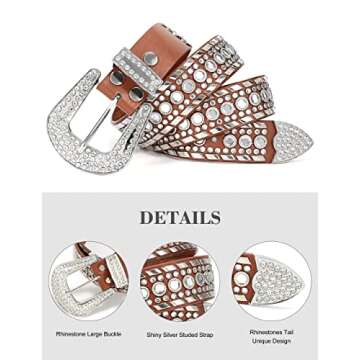 XZQTIVE Rhinestone Studded Western Leather Belt for Men - Women Ladies Vintage Cowgirl Cowboy Bling ...