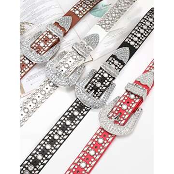 XZQTIVE Rhinestone Studded Western Leather Belt for Men - Women Ladies Vintage Cowgirl Cowboy Bling Design Waist Belts for Pants Jeans Dresses (Brown, Fit pant 33-37 inch)