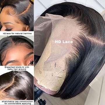 UCUVIC 8 Inch Short Bob Wig Human Hair HD Lace Front Wigs For Black Women Side Part Glueless Pre Plu...