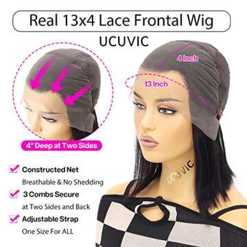 UCUVIC 8 Inch Bob Wig for Black Women - HD Lace Front