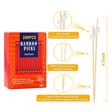 200 Pcs Cocktail Picks, 4.7 Inch Toothpicks for Appetizers Long Cocktail Appetizer Skewers White Pearl Decorative Cocktail Sticks for Drinks, Fruit, Charcuterie, Wedding Food Party Fancy Toothpicks