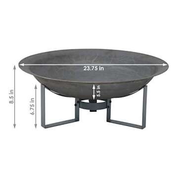 Sunnydaze 24-Inch Cast Iron Modern Fire Pit Bowl with Stand - Lightweight and Portable Design