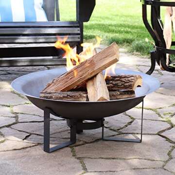 Sunnydaze 24-Inch Cast Iron Modern Fire Pit Bowl with Stand - Lightweight and Portable Design