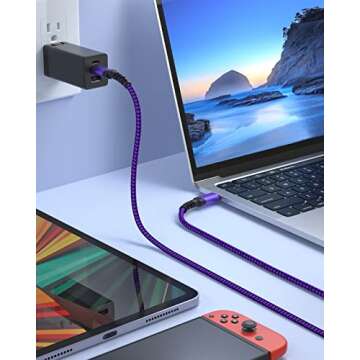 Besgoods USB C to USB C Cable 60W, [6ft,5Pack] Braided Type C Fast Charging Cord Compatible with iPhone 16 15 Pro Max MacBook iPad Air5 Galaxy S23 Ultra S22 S21FE A54-Green,Purple,Pink,Blue,Black