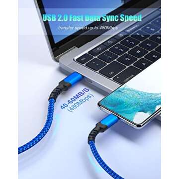 Besgoods USB C to USB C Cable 60W, [6ft,5Pack] Braided Type C Fast Charging Cord Compatible with iPhone 16 15 Pro Max MacBook iPad Air5 Galaxy S23 Ultra S22 S21FE A54-Green,Purple,Pink,Blue,Black