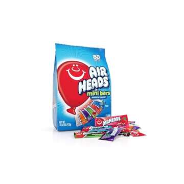 Airheads Candy Mini Bars, Assorted Fruit Flavors, Individually Wrapped, Non-Melting, Party, Pantry 80ct Bag, Box of 4 Bags