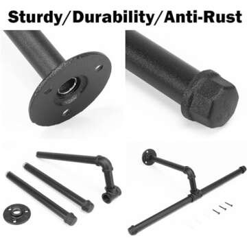 Jeasor Industrial Pipe Clothes Rack Floating DIY Wall Mounted, Heavy Duty Rustic Vintage Clothing Rod, Metal Garment Bar Space-Saving Hanging for Bedroom, Bathroom and Laundry Room (Black)