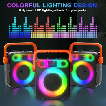 DFTRT Karaoke Machine with Two Wireless Microphones, Portable Bluetooth Speaker with Strobe Lights, Karaoke Machine for Adults & Kids, Karaoke Speaker Supports TF Card/USB, AUX in, FM, REC,TWS