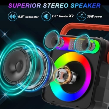 DFTRT Karaoke Machine with Two Wireless Microphones, Portable Bluetooth Speaker with Strobe Lights, Karaoke Machine for Adults & Kids, Karaoke Speaker Supports TF Card/USB, AUX in, FM, REC,TWS