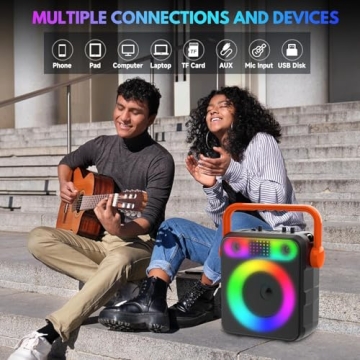 DFTRT Karaoke Machine with Two Wireless Microphones, Portable Bluetooth Speaker with Strobe Lights, Karaoke Machine for Adults & Kids, Karaoke Speaker Supports TF Card/USB, AUX in, FM, REC,TWS