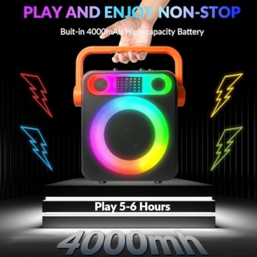 DFTRT Karaoke Machine with Two Wireless Microphones, Portable Bluetooth Speaker with Strobe Lights, Karaoke Machine for Adults & Kids, Karaoke Speaker Supports TF Card/USB, AUX in, FM, REC,TWS