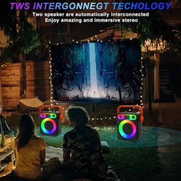 DFTRT Karaoke Machine with Two Wireless Microphones, Portable Bluetooth Speaker with Strobe Lights, Karaoke Machine for Adults & Kids, Karaoke Speaker Supports TF Card/USB, AUX in, FM, REC,TWS