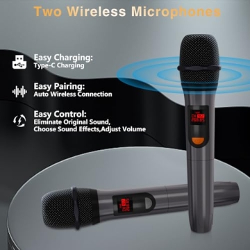 DFTRT Karaoke Machine with Two Wireless Microphones, Portable Bluetooth Speaker with Strobe Lights, Karaoke Machine for Adults & Kids, Karaoke Speaker Supports TF Card/USB, AUX in, FM, REC,TWS