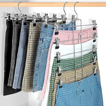 3 Piece Skirt Hangers - Space Saving Pants Hangers with Clips, 5 Tier, Closet Organizer