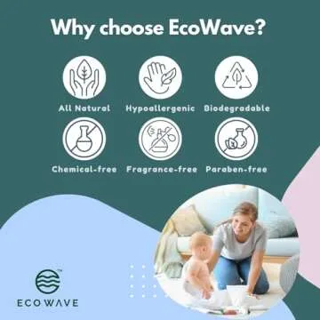 Eco Wave Baby Wipes, 100% Compostable Eco-Friendly Bamboo Wipes, Unscented, Hypoallergenic, Vegan, A...