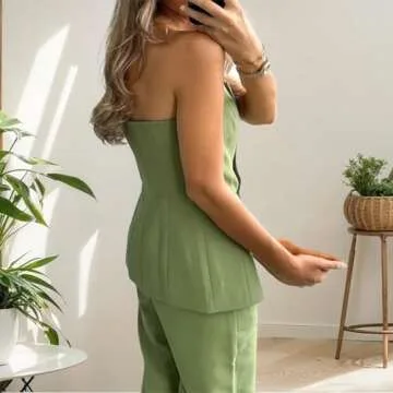 Qxlzxy Women's 2-Piece Strapless Outfit for Summer