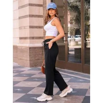 AUTOMET Women's Wide Leg Sweatpants Fleece Lined Baggy Straight Leg Lounge Pants Fall Outfits Athletic Joggers with Pockets Black XL