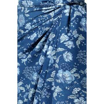 Arayna Women's Premium Long Sarong Swimwear Beach Wrap Cover Up - Pure Cotton, Printed Swimsuit Bikini Pareo Dress - Indigo Blue Tranquility
