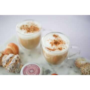 Teabloom Oversized Insulated Borosilicate Glass Mugs (17 oz / 500 ml) – Set Includes 2 Mugs + 2 Blooming Teas – Premium Quality Microwave Safe Glasses