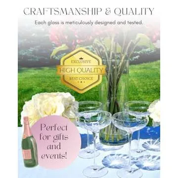 Sister.ly Drinkware Opulent Rounded Cocktail Coupe Glasses, 8 oz Capacity, Set of 4, Great for Cocktails, Gin & Tonic, Cosmopolitan, Manhattan, Bar, Fancy Mixology, Mocktails