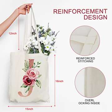 BeeGreen Floral Personalized Tote Bag w 2 Pockets Monogram Gift Bag for Bridesmaid Wedding Bachelore...