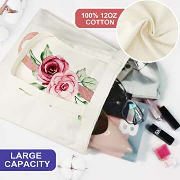 BeeGreen Floral Personalized Tote Bag w 2 Pockets Monogram Gift Bag for Bridesmaid Wedding Bachelorette Party Initial Canvas Tote Bag for Women Reusable Grocery Shopping Bag Letter J