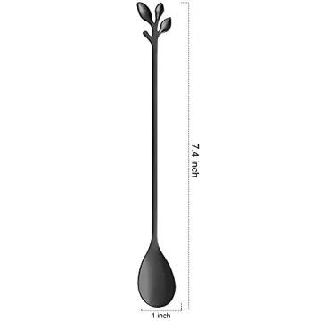 AnSaw 6-Piece Elegant Black Leaf Long Handle Teaspoons
