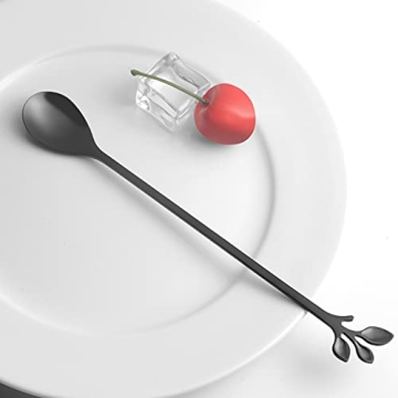 AnSaw 6-Piece Elegant Black Leaf Long Handle Teaspoons