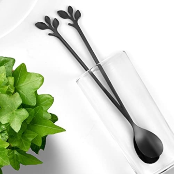 AnSaw 6-Piece Elegant Black Leaf Long Handle Teaspoons