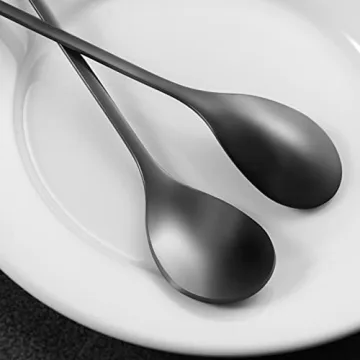 AnSaw 6-Piece Elegant Black Leaf Long Handle Teaspoons