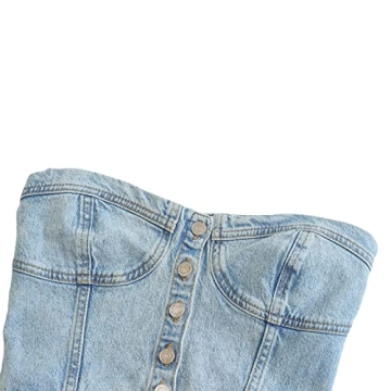Sunloudy Women Denim Push Up Bustier Tube Top Strapless Button Up Corset Off Shoulder Crop Top Streetwear(#A Blue a,S)