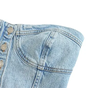 Sunloudy Women Denim Push Up Bustier Tube Top Strapless Button Up Corset Off Shoulder Crop Top Streetwear(#A Blue a,S)