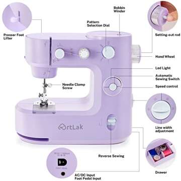 ArtLak Sewing Machines Mini, Portable Sewing Machine for Beginner with 16 Built-in Stitches and Reve...